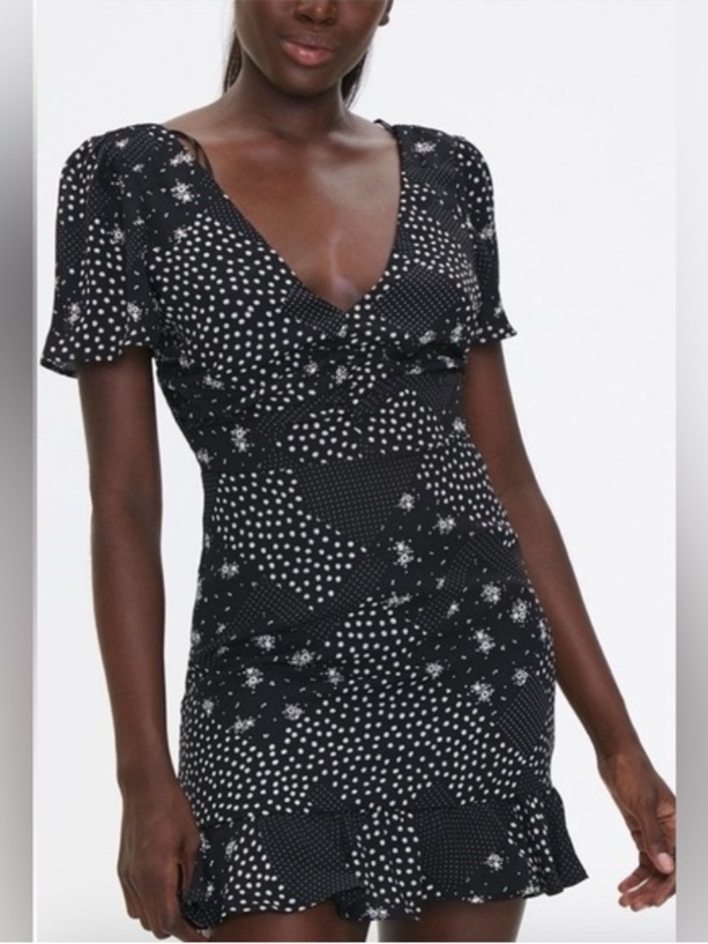 Forever 21 Black & White Polka Dot Patchwork Mini Dress